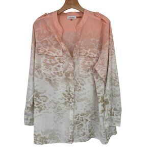 Calvin Klein Womens Long Sleeve Blouse Size 1X plus Peach Beige Ombre